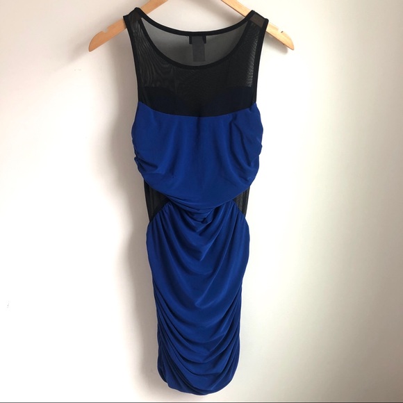 Joyce Leslie blue bodycon dress black mesh cutouts - Picture 5 of 6